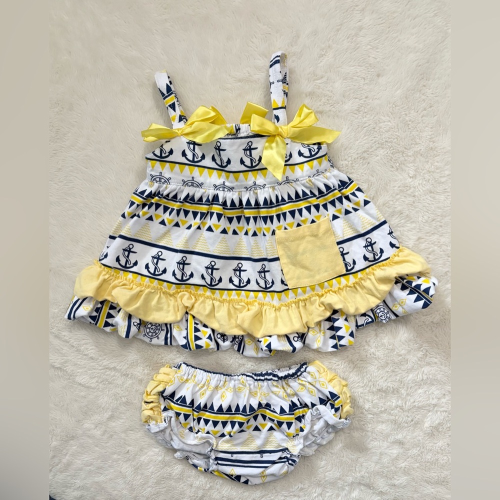 Nautical Yellow and Blue Kids Dress Set
